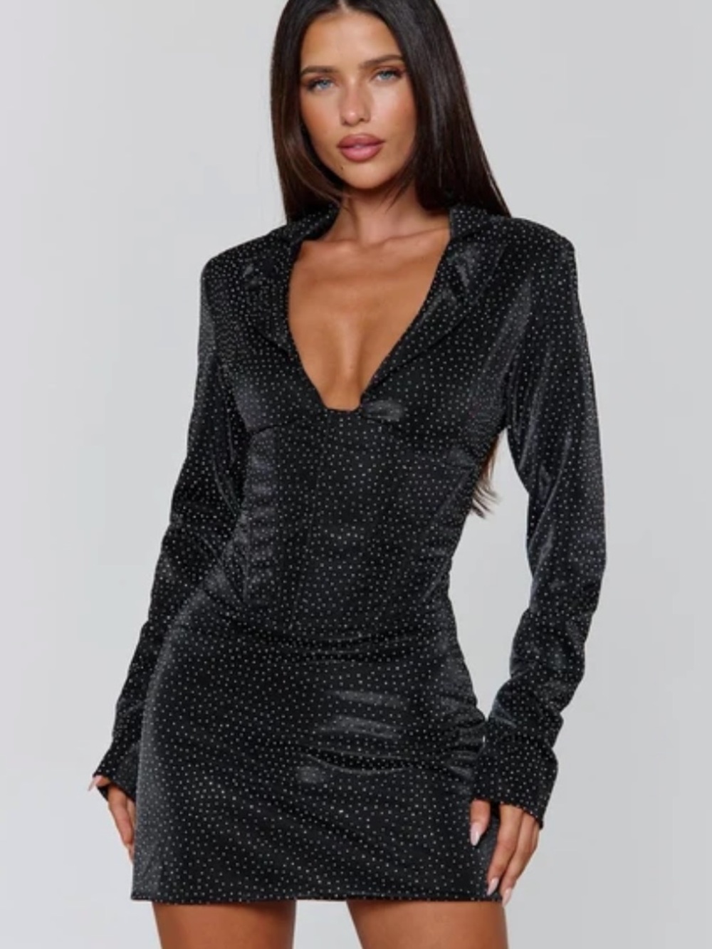 Velorae Outcast Black Rhinestone Blazer Mini Dress